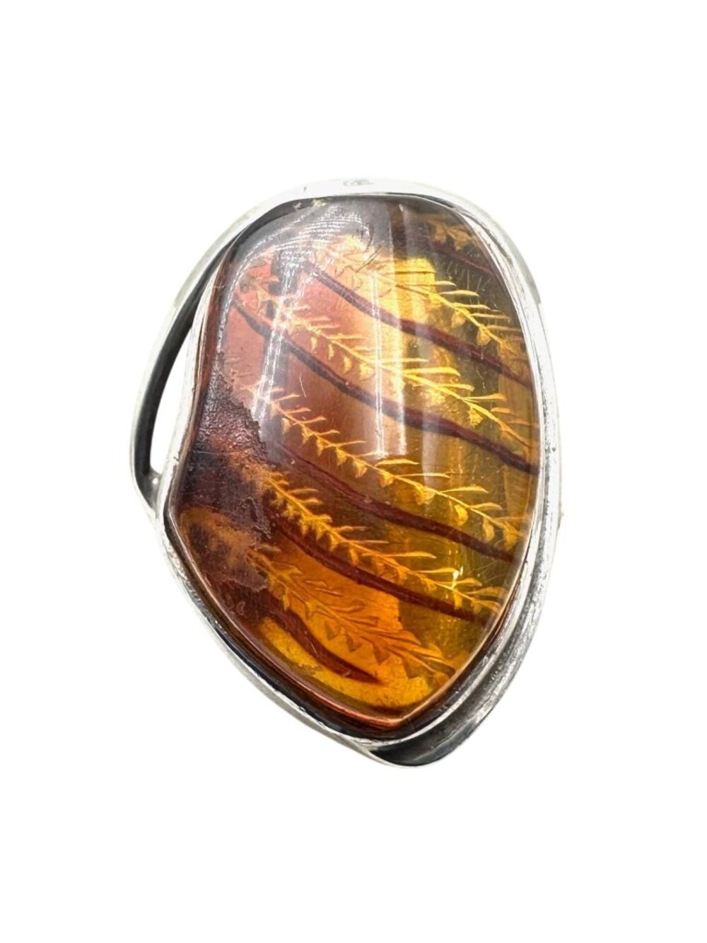 Vintage Large Amber Sterling Silver Statement Ring Size 9 European Hallmark
